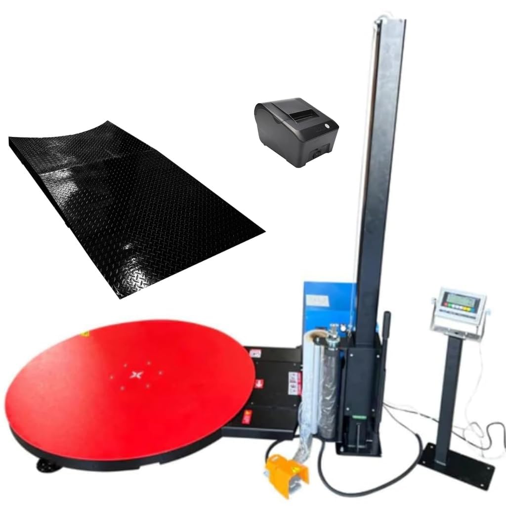 Liberty LS-7100-W60 Turntable Pallet Wrapping Machine with Built-in Scale, Thermal Printer & Ramp - 3500 lb Capacity