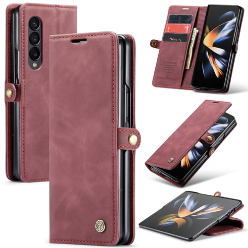 Samokor Hülle für Samsung Galaxy Z Fold 4 5G Handyhülle Premium Lederhülle Klappbar Tasche Magnet Kartenfach Standfunktion Flip Case Schutzhülle Klapphülle für Samsung Galaxy Z Fold 4 Weinrot