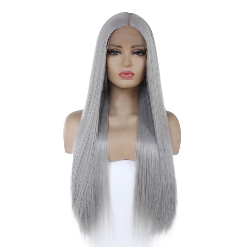 xiuling4568 Gray Synthetic Lace Front Wigs Pre-Plucked HD Glueless 13X4 Straight Grey Ready to Wear Wig for Women, Beginner Friendly Hairs Extensions(26inch)