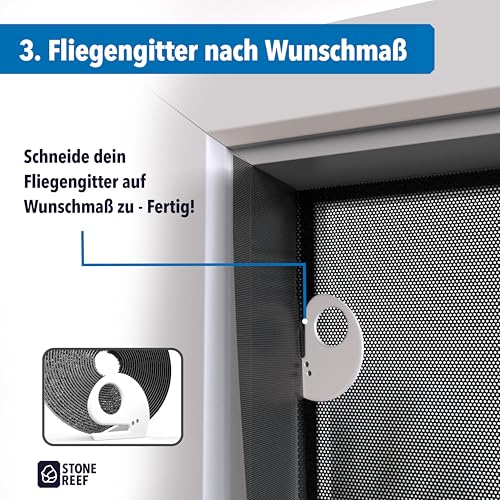 Fliegengitter Fenster [130x150cm + Schneidewerkzeug] Insektenschutz mit Klettband – Moskitonetz, Mückennetz, Fliegennetz zum Kleben – Einfache Montage ohne Bohren – Zuschneidbar für alle Fenster
