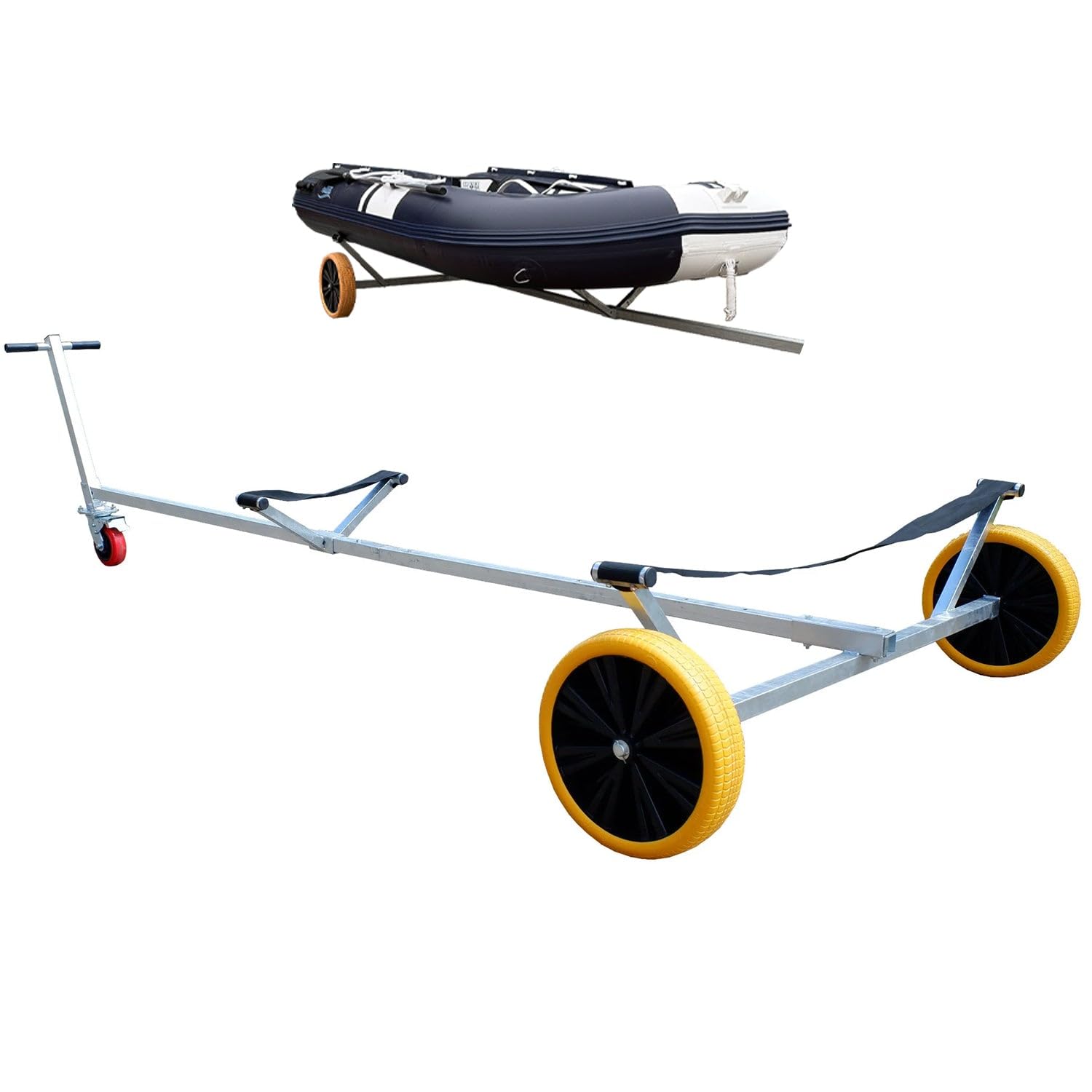 HIBO Strandtrailer – Demontierbar – 21 kg – Verzinkter Stahl – Kugelgelagert – Für Motor-, Gummi-, Ruder- & Segelboote
