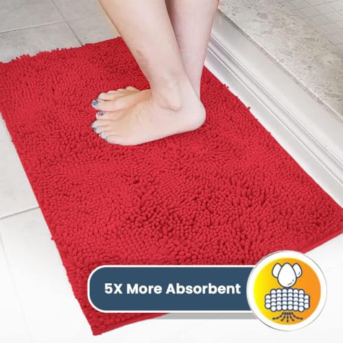 Muddy Mat® AS-SEEN-ON-TV Highly Absorbent Microfiber Door Mat and Pet Rug, Non Slip Thick Washable Area and Bath Mat Soft Chenille for Kitchen Bathroom Bedroom Indoor and Outdoor - Red 6ft x 9ft