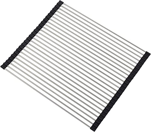 Escurreplatos plegable de acero inoxidable sobre el fregadero que ahorra espacio, varios tamaños (18.5 pulgadas de largo x 18.1 pulgadas de ancho) para cocina y secado solut