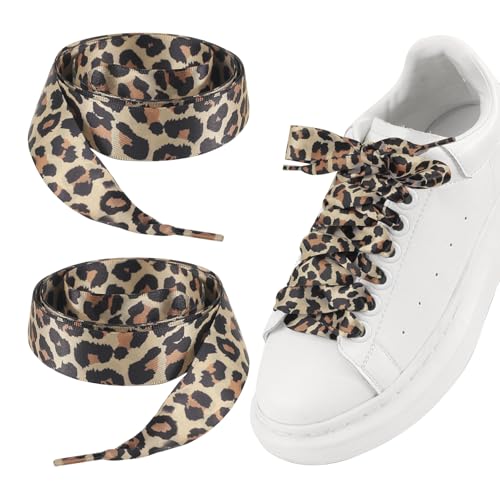 Sdhgerh Lot de 2 paires de lacets motif léopard - Largeur : 80 cm - Avec léopard - Pour chaussures de sport, chaussures de course, chaussures de loisirs