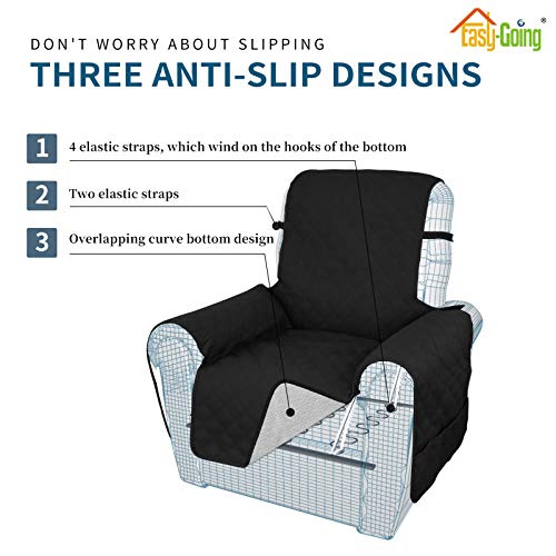Image of Easy-Going Sofa Slipcover Waterproof Oversized Recliner Chair Cover Non-Slip Fabric Couch Cover for Living Room Washable Furniture Protector for Pets Kids Children Dog Cat (Oversized Recliner, Black)