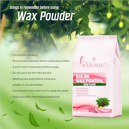 Image of VLOVEU Bikini Wax Powder for Women, Wax Powder for Hair Removal, Herbal Wax powder for instant Hair Remover All Types of Hair, No Pain, No Side Effects (Neem) 120 Gm (Pack of 1)