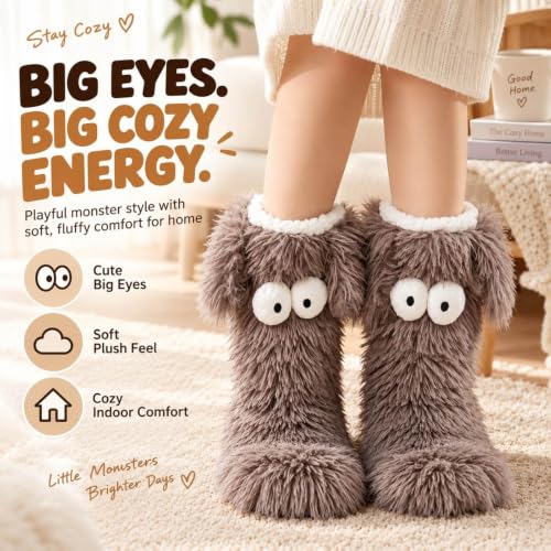 Slipper Socks With Grips For Women Warm Soft Comfortable Brown One Size - image 2