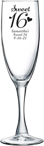 Flauta de champán impresa a color, dulce 16, color negro, paquete de 12