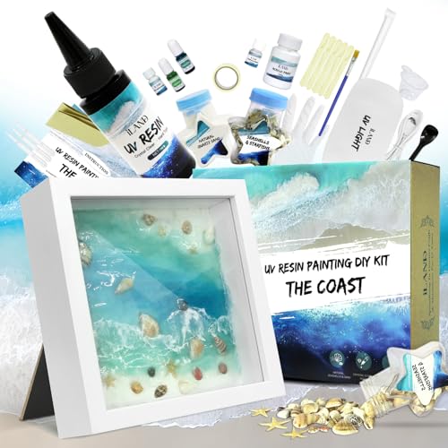 iland Crafts for Adults of Beach Resin Art Kit, Creative Ocean Themed Gifts, Adult Girls Night Crafts Kit, DIY Beach Art of Rustic Home Decor, Mothers Day Gifts for Mom & Women