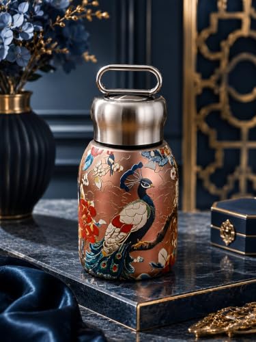 Image of Mini Stainless Steel Thermal Bottle 300ML Vacuum Insulated Water Bottle, Double Walled Hot & Cold Thermos Flask, Leakproof Portable Travel Mug for Gym Office Hiking (Peacock Design)