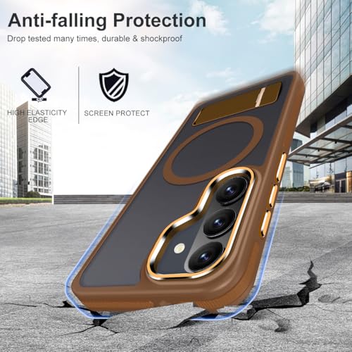 Image of MALEWOLF Stand Case for Samsung Galaxy S26 Compatible with Magsafe, Translucent Magnetic Cover [Military Grade Protection] [Anti-Slip Technology], Color Hybrid Galaxy S26 Phone Case (Brown)
