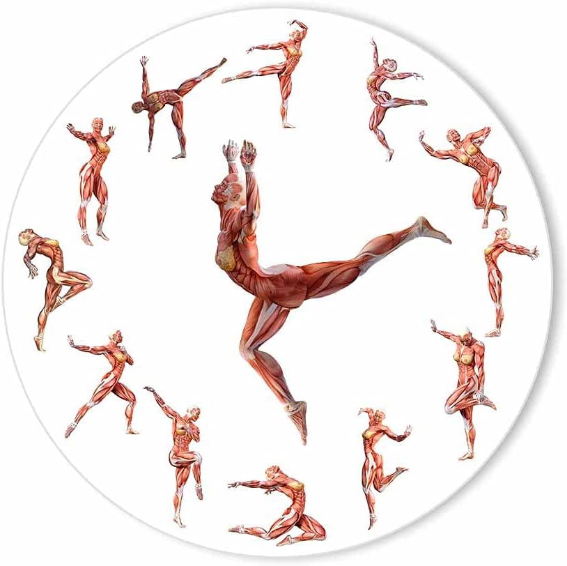 The Geeky Days Muscle Anatomy Ballet Dancer Novelty Wall Clock Medical Artwork Home Decorative Anatomical Man Yoga Dancer Pose Silent Sweep Watch