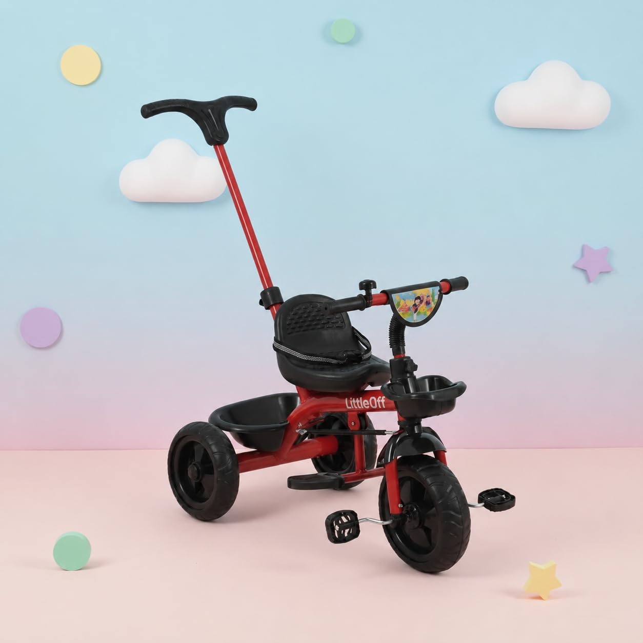 Kids Push Tricycle with Parental Handle, Red | Ages 1-5 Years, Padded Seat with Backrest, Rear Storage Basket, Non-Slip Pedals, 25 kg Weight Capacity-picture-17