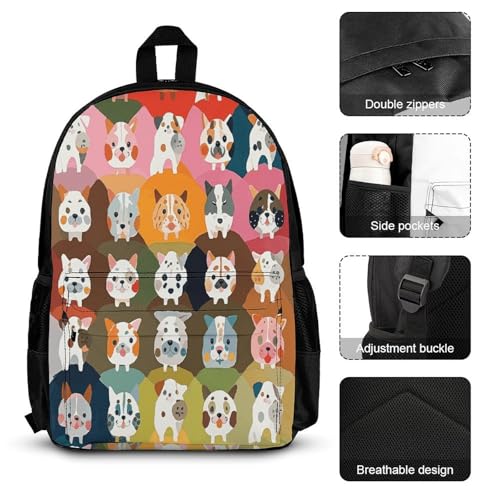 3-in-1 Backpack Combination Set Pet Puppy Print 3Pcs Backpack Sets Travel Daypack with Lunch Bag And Cosmetic Bag3