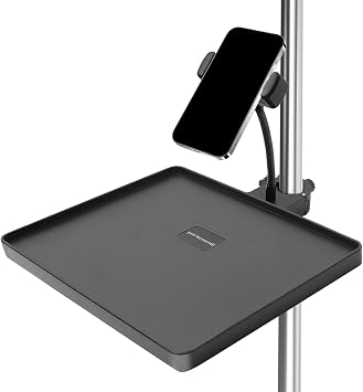 Mic Stand Tray Adjustable Clamp-On Microphone Stand With Phone Holder - Heavy-Duty Utility Rack Tray For Live Streaming Studio, Karaoke Stage, Music Sheet & Podcast Recording One Phone Holder
