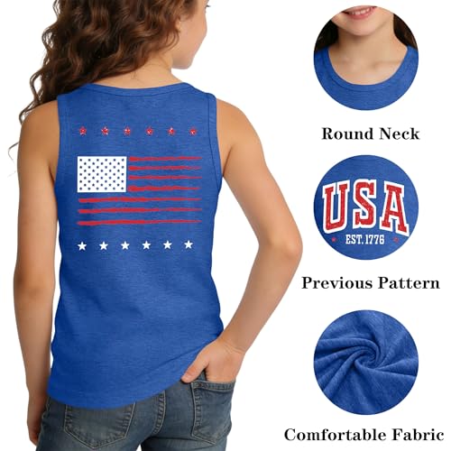 Image of Ithalt Girls 4th of July Tank Top for Kids Boys USA Patriotic Shirt American Flag Tshirt Red White and Blue Sleeveless