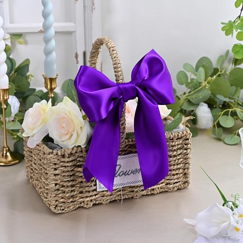 Image of Purple Satin Ribbon 4 inch X 15 Yards Polyester Ribbon for Gift Wrapping Very Suitable for Weddings Party Hair Bow Invitation Decorations and More