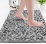 LuxUrux Bath Mat-Extra-Soft Plush Bath Shower Bathroom Rug,1'' Chenille Microfiber Material, Super Absorbent Shaggy Bath Rug. Machine Wash & Dry (20 x 30, Light Grey)