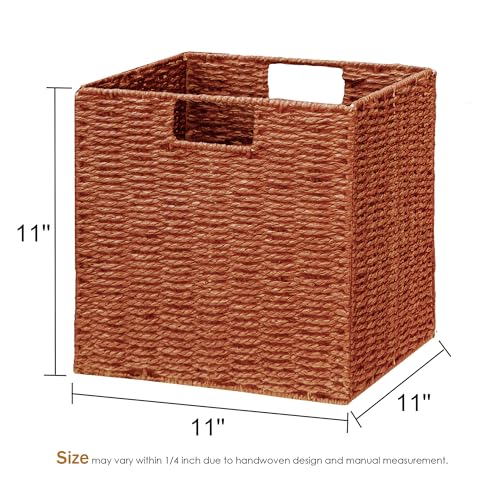 Vagusicc Wicker Storage Basket, Set of 2 Hand-Woven Paper Rope Wicker Baskets, Foldable Cube Storage Bins, 11 inch Storage Basket, Square Baskets for Organizing Shelves & Decor, Orange (11″×11″×11″) by Vagusicc - Used condition - Image 7