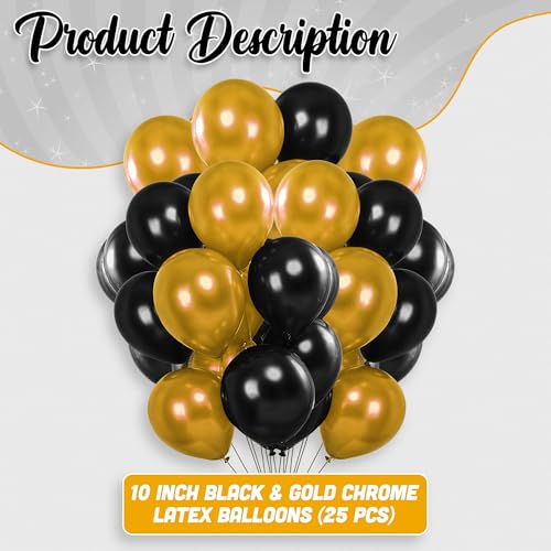 Image of Party Propz Black And Golden Balloons - 25 Pcs Black And Golden Balloons For Decoration | Balloons For Decoration | Golden Birthday Decoration | back golden balloons For Decoration (Latex)