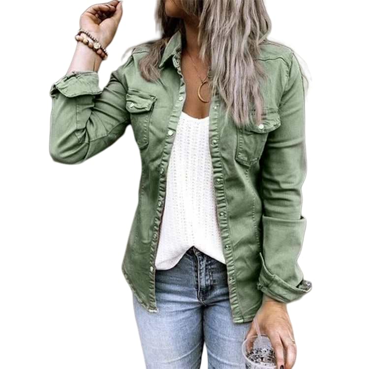 Women Button Down Denim Shirt Chambray Snap Buttons Lightweight Utility Anorak Military Jacket Coat 2025