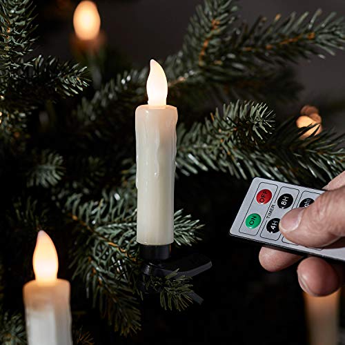 Preisvergleich Produktbild Lights4fun 20er LED Wachskerzen Weihnachtsbaum Lichterkette mit Fernbedienung LED Weihnachtskerzen mit Baumklammern