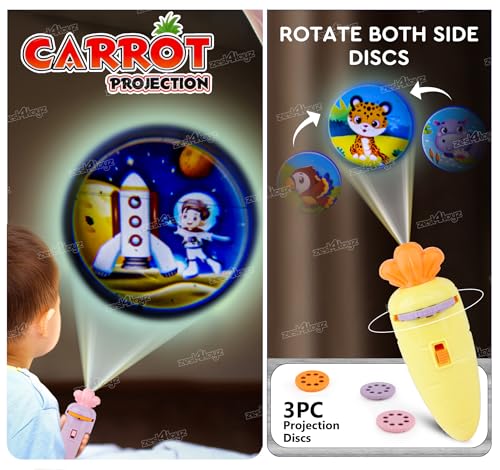 Image of Zest 4 Toyz 2 in 1 Carrot Shape Projector and Flashlight Toy for Kids with 3 Slides 24 Projections Educational Slide Torch for Learning and Bedtime Fun Play for Age 3 Years + (Random Color)
