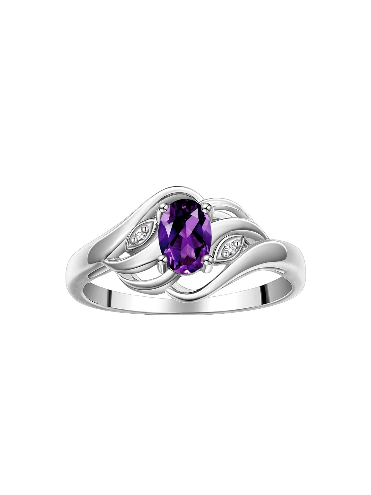 Rylos Ring featuring Classic Style, 6X4MM Birthstone Gemstone, &amp; Diamonds - Elegant Jewelry for Women in Sterling Silver, Sizes 5-10