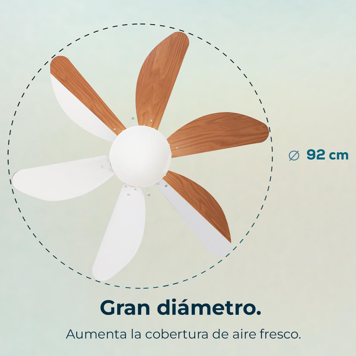 Cecotec Ventilador de Techo con Luz EnergySilence Aero 360. 50 W, Bajo consumo, 91 cm de Diámetro, 6 Aspas Reversibles, 3 Velocidades, Función Invierno, Acabado en blanco/madera, Bombilla No Incluida