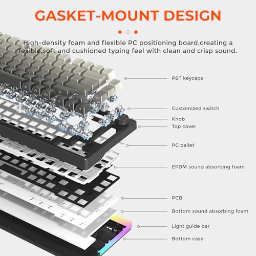 DAREU EK75PRO Wireless Gaming Keyboard,75% RGB Hot-Swappable Creamy Mechanical Keyboard with Knob,2.4Ghz/BT5.1/USB-C Connectivity, Gasket Mount,Side Printed PBT Keycaps, Linear Switch for Win/MAC - Image 3