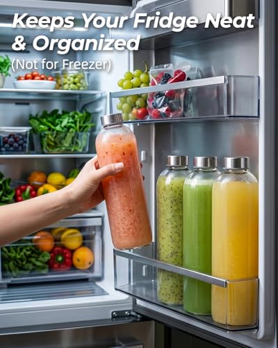 Image of Zukro Glass Juice Bottles with Lids 32 oz, 3 Pack Reusable Clear Large Glass Containers for Juicing, Smoothies, Cold Brew Coffee & Water, Leakproof Stainless Steel Caps, Funnel & Cleaning Brush Set
