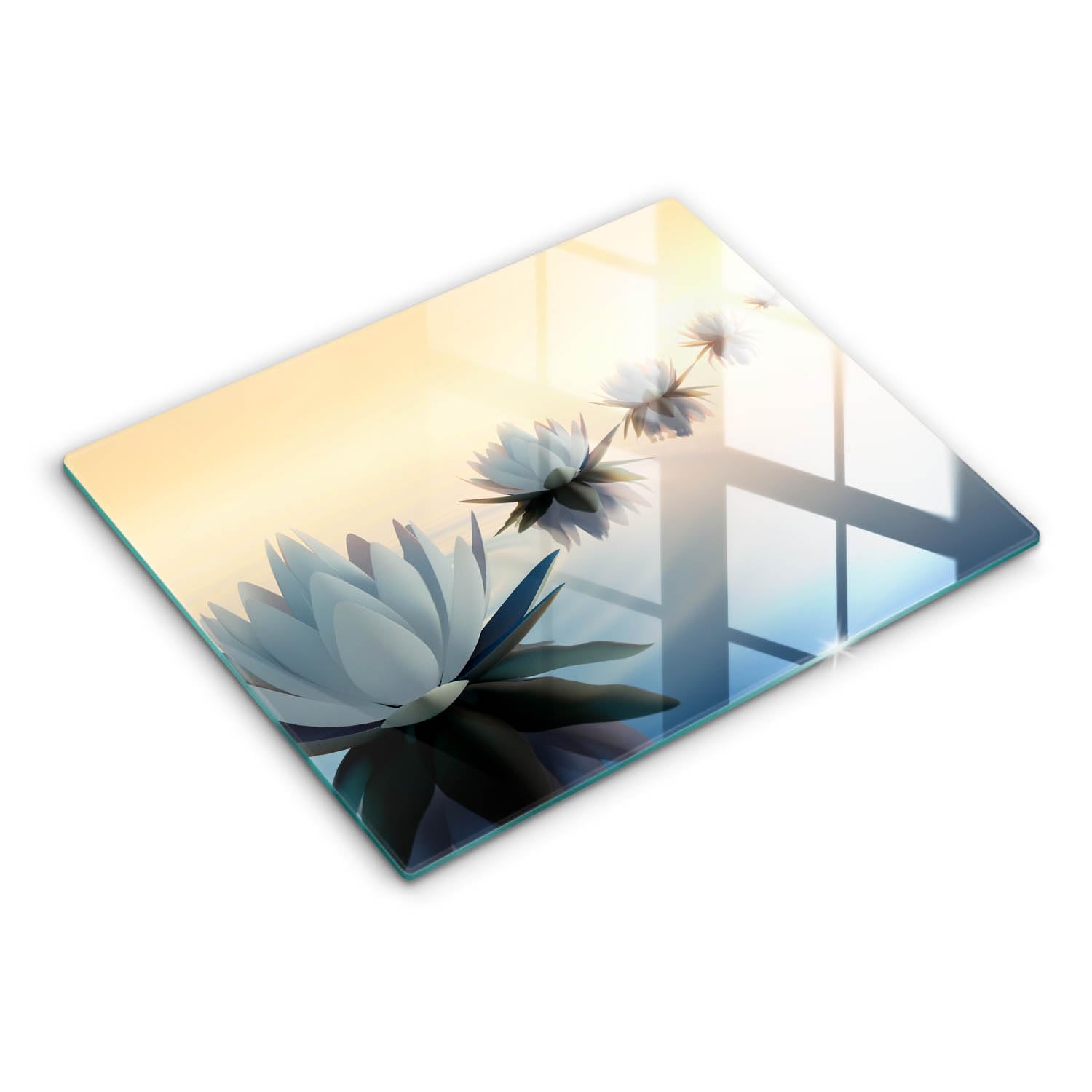 Planche à découper induction 52x40 cm en verre avec motif lilie fleurs sur l'eau Wallfluent