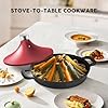 Non-Stick Frying Pan/Skillet 11", 3QT Tagine Pan,Cast Aluminum Pans with Lid, Stove/Oven-to-Table Cookware, Dishwasher Safe& Compatible with All Stovetops（Black Red） #1