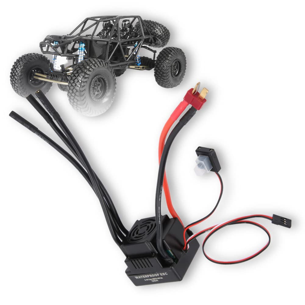 Drfeify 120A RC ESC Brushless Waterproof, With 4mm banana/T connector and fan, Electronic speed controller ESC for 2-4S / 4-8S LiPo, 1/8 1/10 RC car