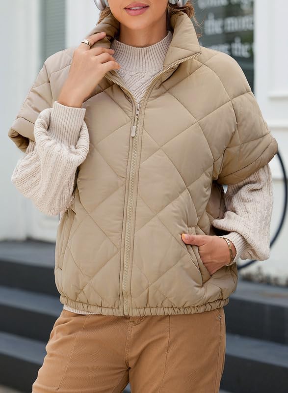 SHEWIN Quilted Jackets For Women 2025 Casual Lightweight Short Sleeve Zip Up Warm Vests - Image 5