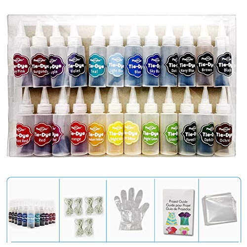 Kit Tie-Dye Kit de Tinte de Moda DIY con Guantes de Botella de Tinte Ropa de Pigmento de 24 Colores