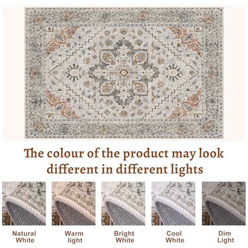 Tangsoo 5x7 Area Rug Washable Rug for Living Room, Vintage Indoor Non Slip Large Area Rugs, Print Distressed Grey Carpet, Soft Low Pile Rug Foldable Floor Rugs for Bedroom Dining Room Dorm by Tangsoo - Image 2