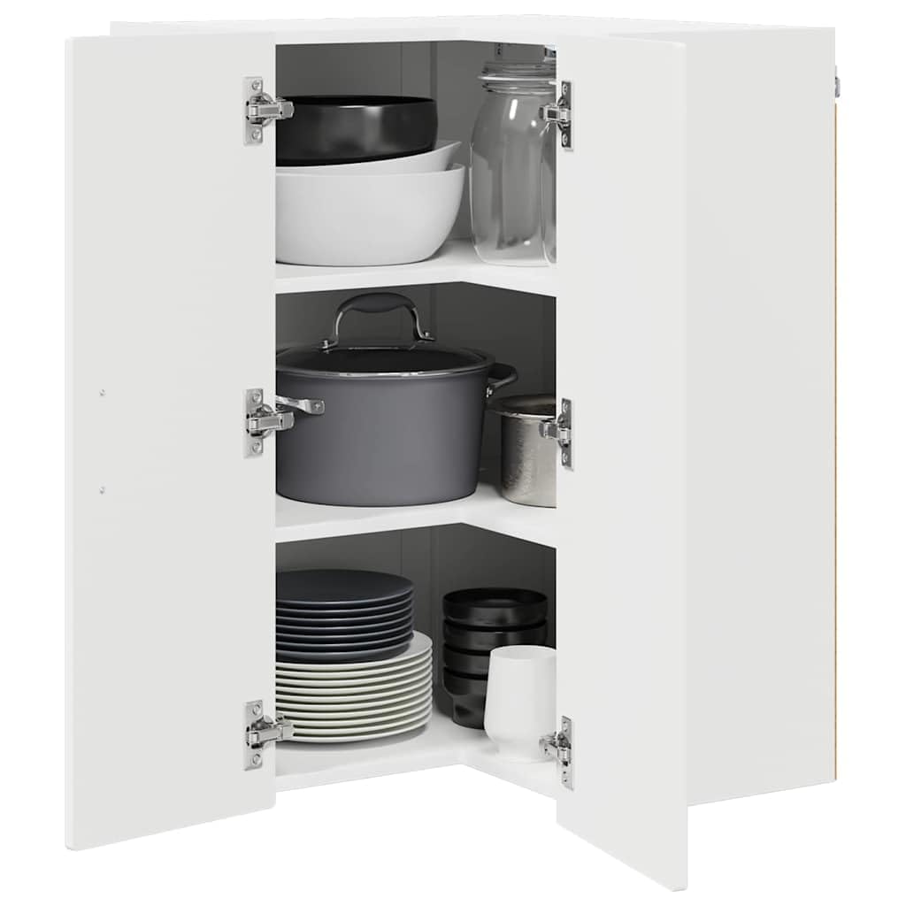 Armario esquinero de pared Porto blanco, 57 x 57 x 80 cm, con 3 estantes y 2 puertas, armario de cocina para almacenamiento y almacenamiento en cocina moderna