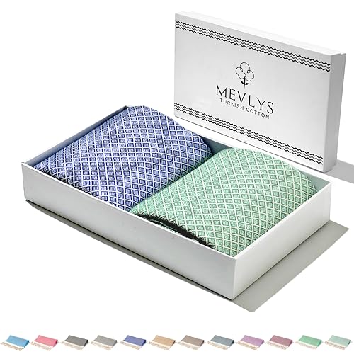 MEVLYS Saunatuch Hamamtuch [2er Set] Strandtuch Saunahandtuch groß 100x180 Duschtuch Strandhandtuch Picknickdecke Yogatuch Baumwolle Extra Leicht Damen&Herren (Mint/Sax Blau)