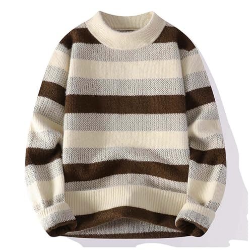 Men's Vintage Striped Sweater Casual Crewneck Plush Knit Pullover Comfort Loose Fit Lounge Sweaters2
