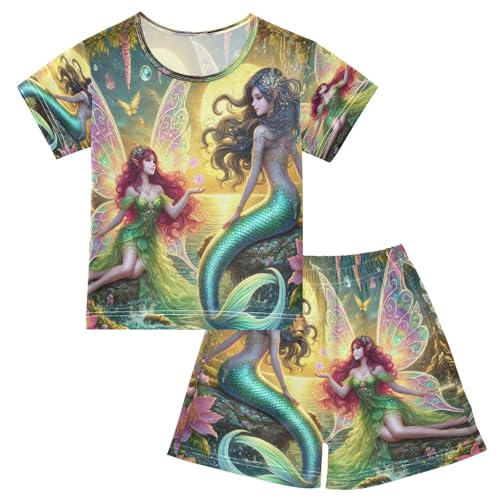 Fairy Mermaid Pajama Set Short Sleeve Pajamas Shorts Sets Cotton PJS 2 Piece Clothes Set 5Y