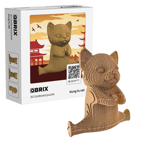 Image of QBRIX Kung Fu Cat 3D Puzzles for Adults, 3D Model Kit for Teens, DIY Crafts for Home Decor, Original Gift for Boys&Girls 14+, Cardboard Model Building Kit