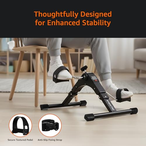 Image of Amazon Brand - Symactive Fitness Mini Cycle Pedal Exerciser I Heavy Material with Fixing Straps| Adjustable Resistance Levels and Digital Display | Anti-Skid, Compact & Portable | Black