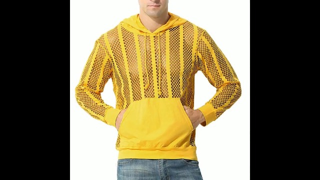 Amazon.com: Men's Fishnet Sheer Mesh Long Sleeve Hoodie Pocket