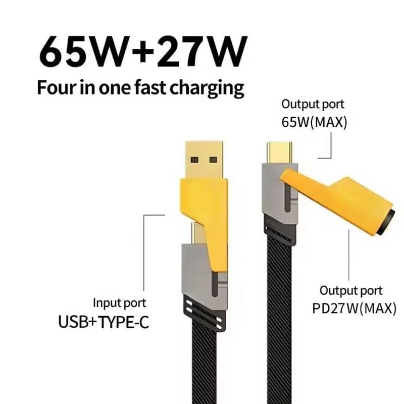Image of NISHTECH 4 in 1 Charging Cable Fast Charging 65W, USB C Cable 4-in-1 USB Multi Charging Cable| Supporting Tunderbolt Port,Type C Lightning,Type A For All iPhones Android Tablets & Laptop (Yellow)