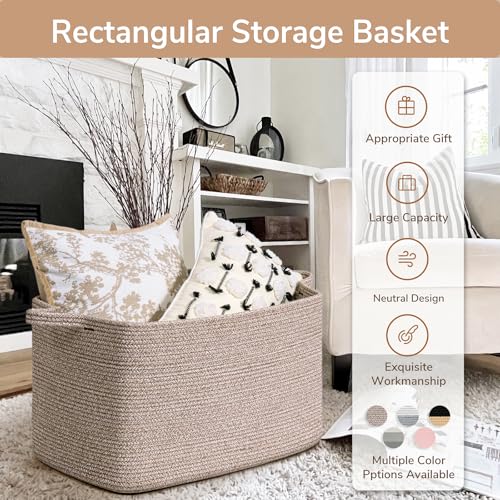 Goodpick Blanket Basket, Woven Baskets for Storage, Extra Large Storage Basket for Clothes, Toys, Dirty Clothes Basket for Laundry, Living Room, 23.6" x 15.7" x 13.8", Brown, 85L