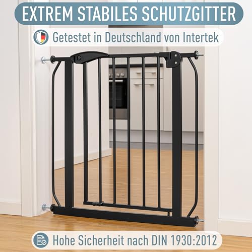 ib style Treppenschutzgitter Berrin - Türschutzgitter für Babys, Ohne Bohren, Gittertür, Tuergitter für Kinder, Schwarz, Breite: 140-150 cm