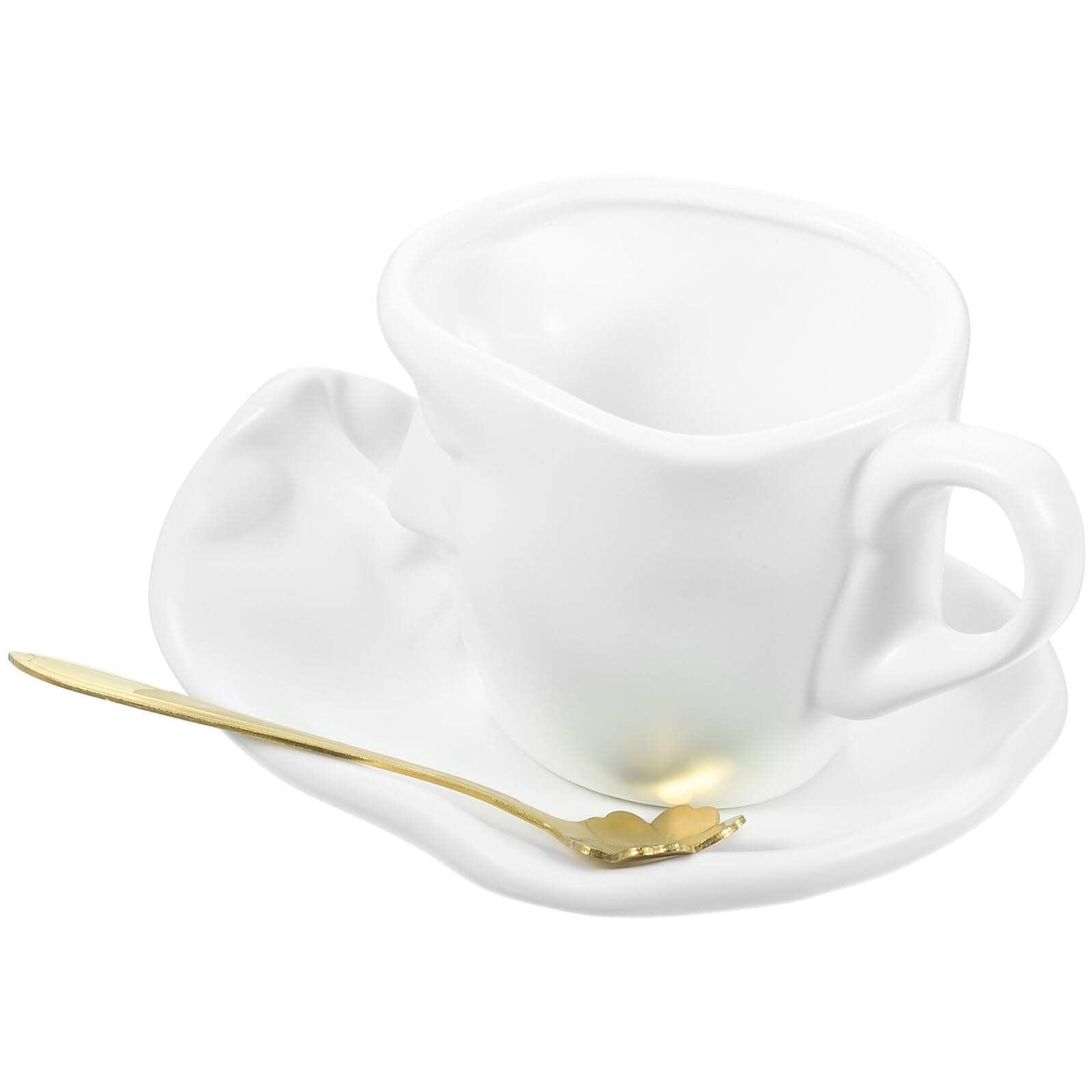 SHINEOFI Keramik Teetassen Satz mit Untertasse und Griff Mattweiß Kleine Kaffeetasse mit Kussmotiv Hitzebeständig Bruchsicher für Kaffee Tee und Milch Geeignet Geschenkset für Zuhause