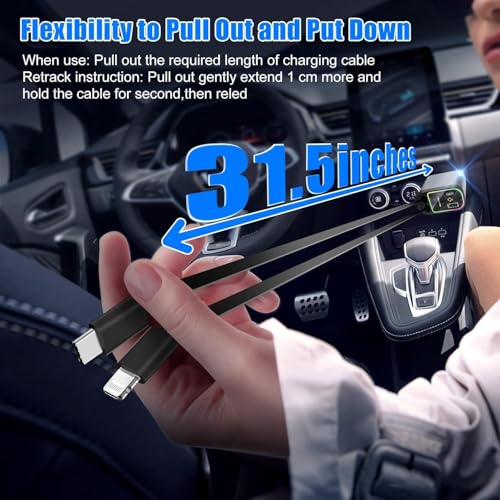 Image of SUPERONE 120W Retractable Car Charger, 4-in-1 Ultra-Fast Car Mobile Charging Station with Built-in Type-C & iOS Compatible Devices, 180 Rotating Adjustable Design with Dual USB Ports & LED Light
