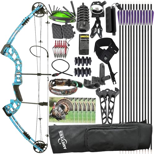 PYMUST Kit arco compound per adulti e principianti, set da tiro con l'arco da caccia con tutti gli accessori, potenza 30-55 libbre, per destrimani, ideale per caccia, pesca e tiro al bersaglio (Blu)